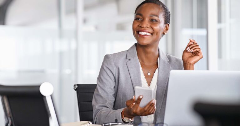 Woman using secure fax message tracking for inbound faxes and fax delivery