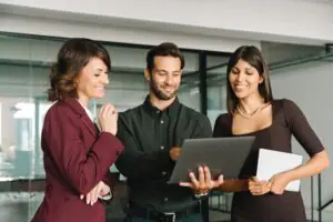 Legal operations manager reviewing inbound fax workgroup routing queues, delivery confirmations, and audit trail logs in Lane Passport Personal Communications Center desktop application